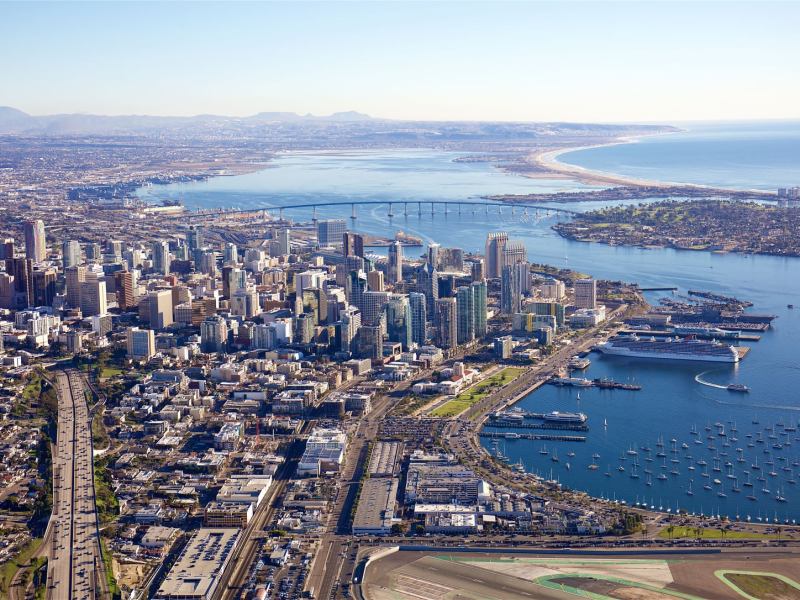 aerial Downtown San Diego Bridge Waterfront Bayfront