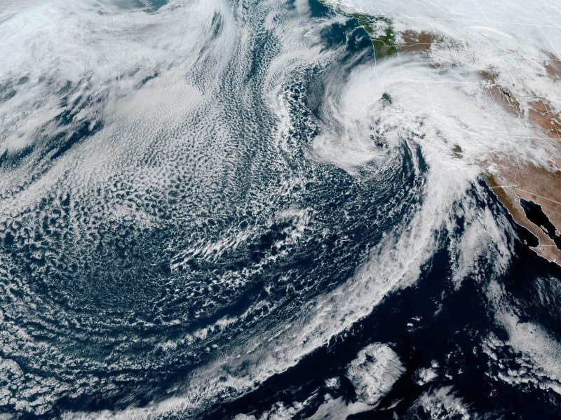 A "Pineapple Express" weather system, or atmospheric river storm, moves towards the U.S. west coast in a composite image from the National Oceanic and Atmospheric Administration (NOAA) GOES-West weather satellite February 4, 2024. NOAA/Handout REUTERS