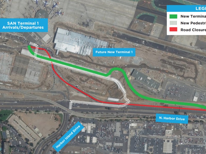 San Diego International Airport Terminal 1 entrances map. Courtesy SAN