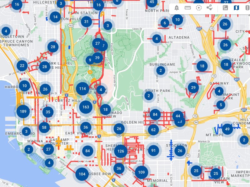 Screengrab of interactive project map from the city of San Diego. Courtesy City of San Diego.