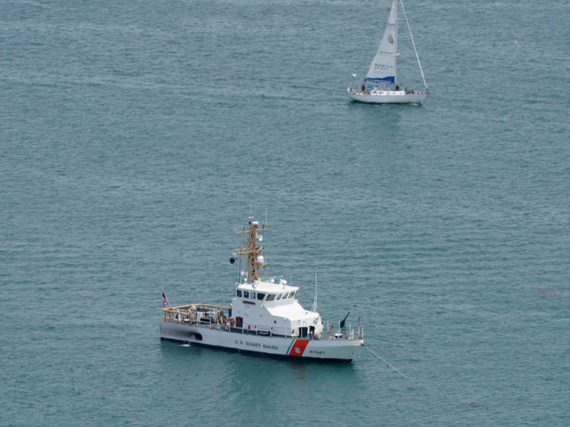 U.S. Coast Guard positions itself at the mouth of San Diego Bay. Photo by Chris Stone