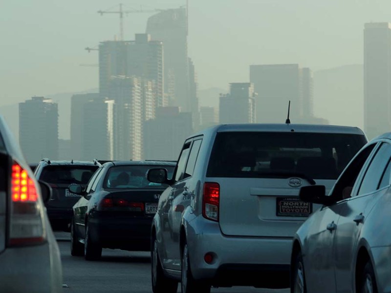 Traffic on a smoggy day in Los Angeles