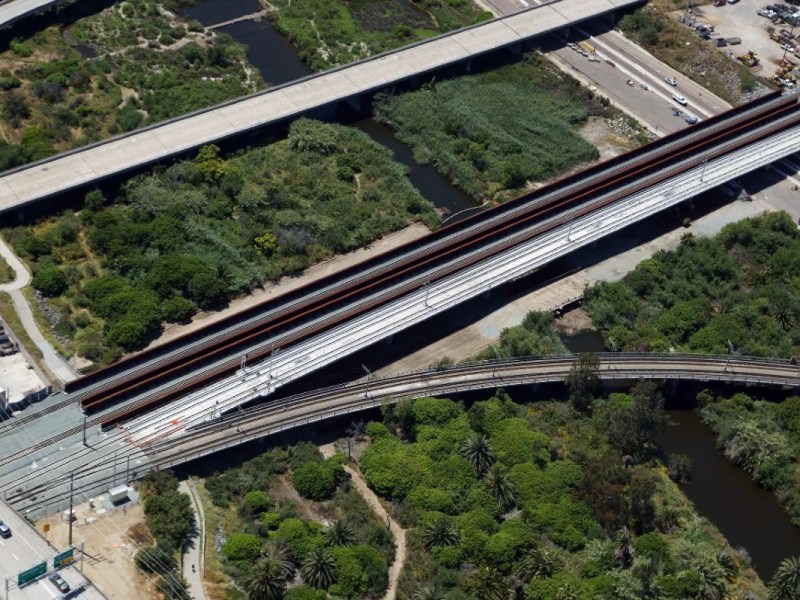 Aerial view of completed bridges