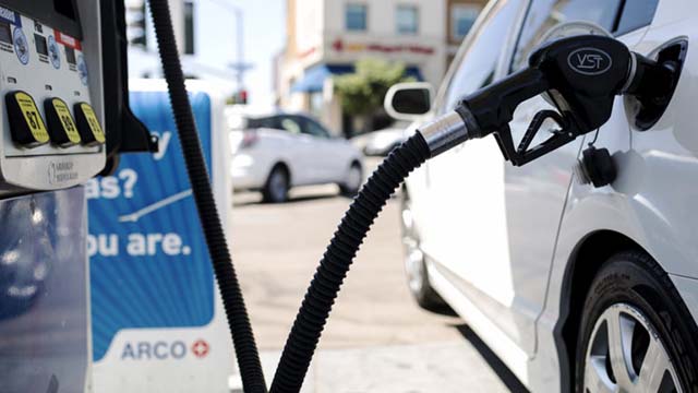 A car is shown at a gas station near the San Diego State University campus in 2018.