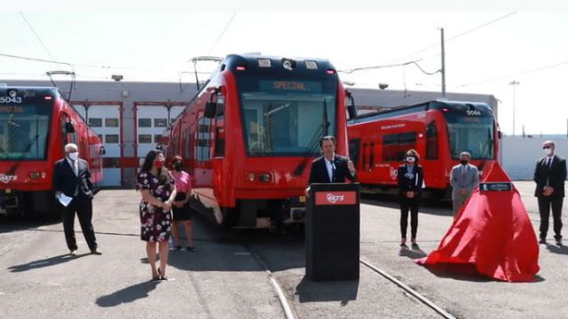 Nathan Fletcher speaks as trolley is unveiled