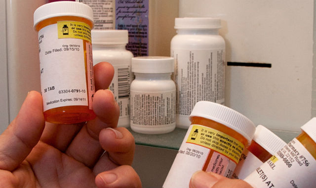 Prescription drugs in a medicine cabinet