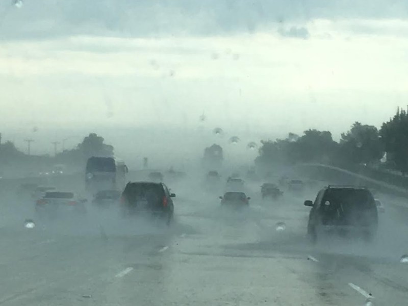 Freeway traffic in rain