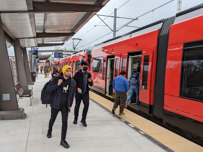 Students board trolley